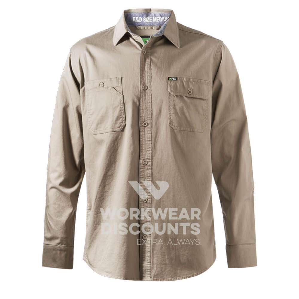 FXD LSH1 Stretch Cotton Work Shirt Long Sleeve Khaki