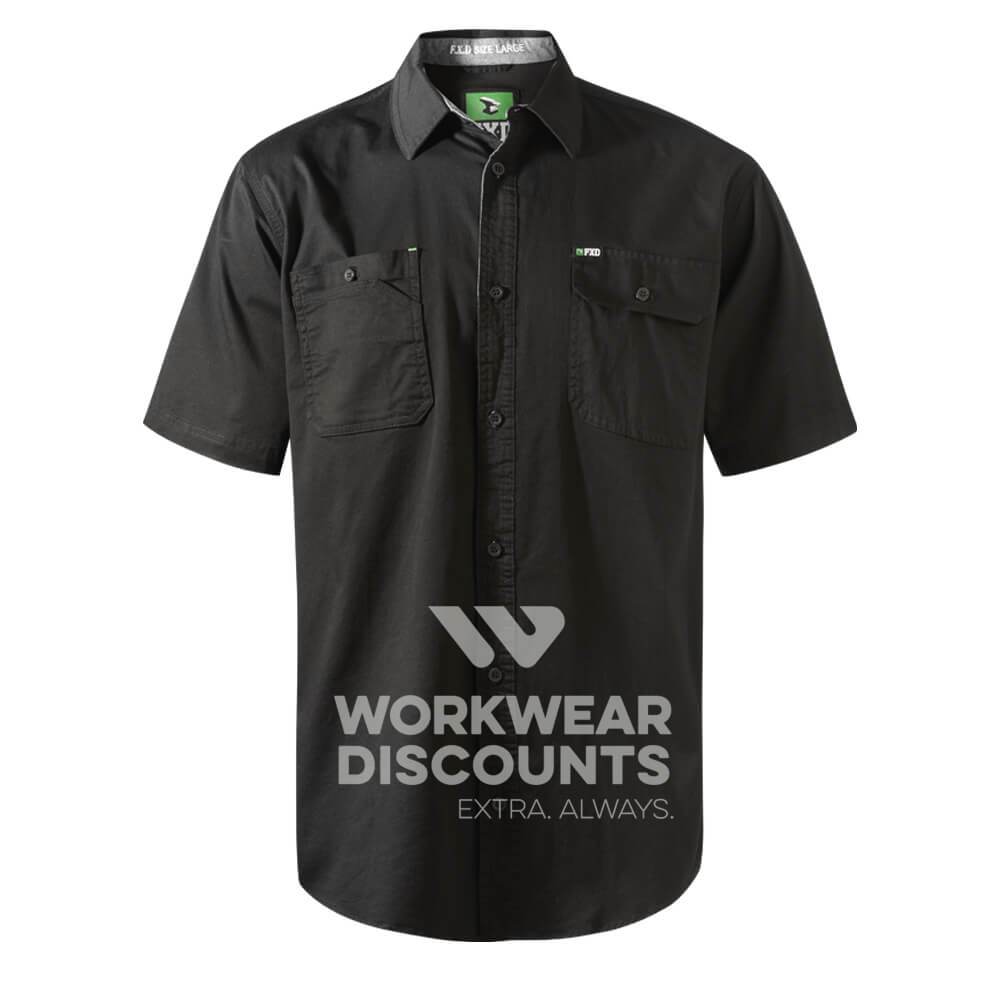 FXD SSH1 Stretch Cotton Work Shirt Short Sleeve Black Front