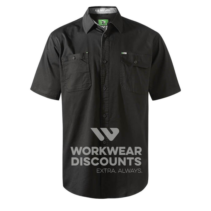 FXD SSH1 Stretch Cotton Work Shirt Short Sleeve Black Front