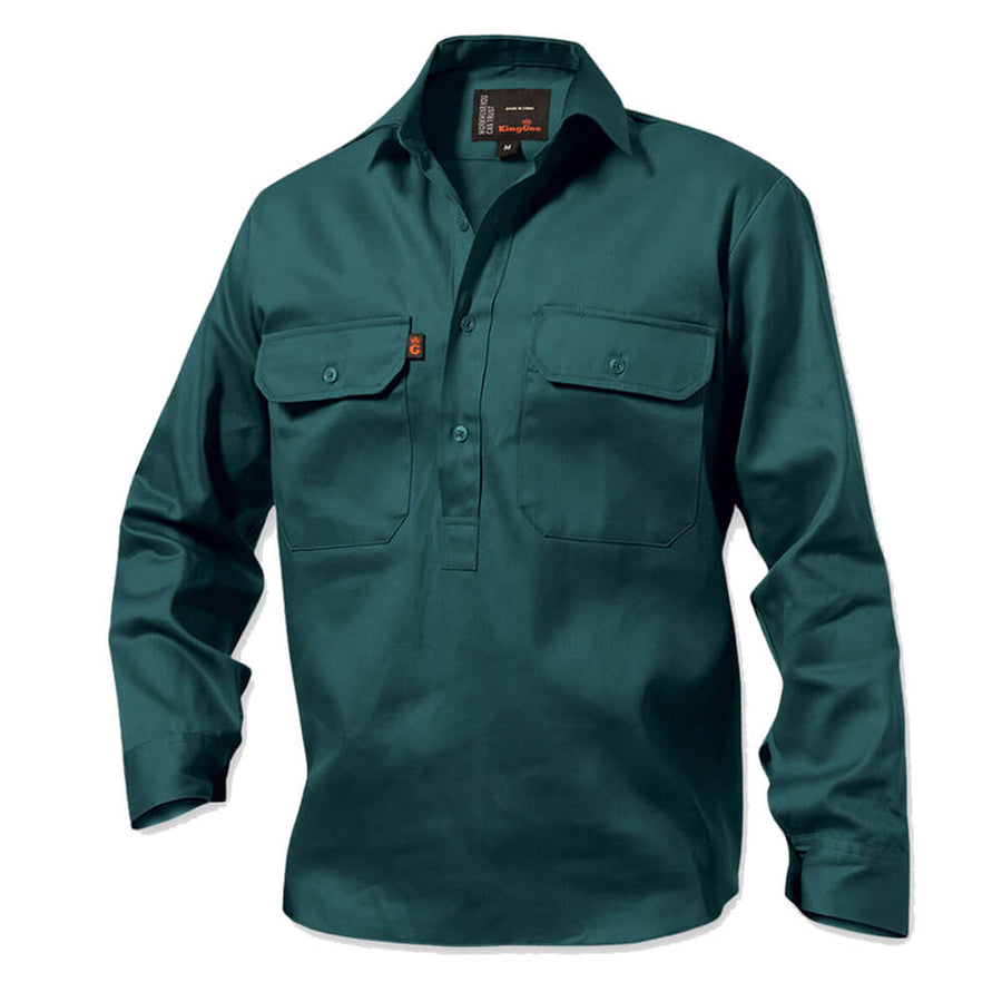 King Gee K04020 Long Sleeve Closed Front Drill Shirt Green