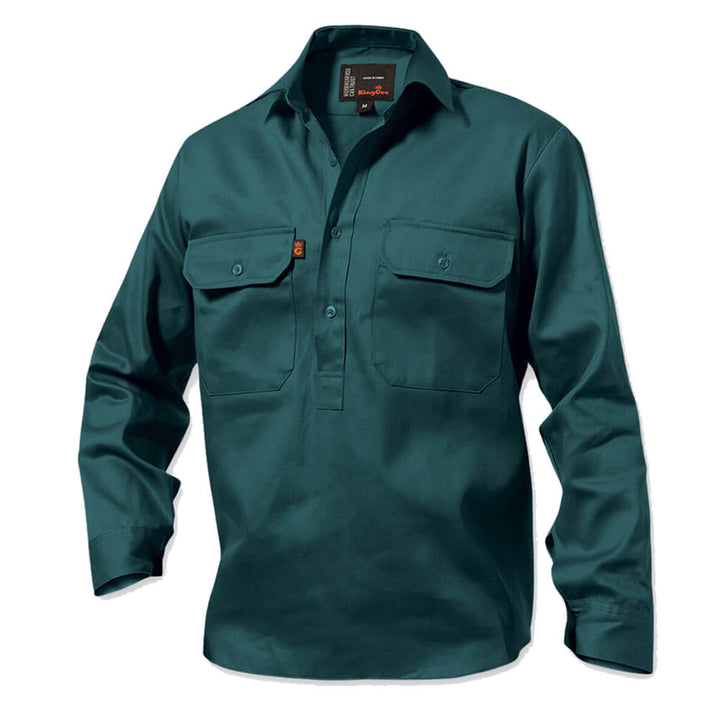 King Gee K04020 Long Sleeve Closed Front Drill Shirt Green