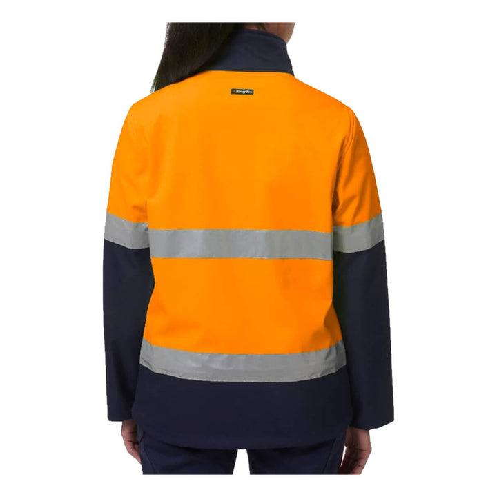 King Gee K45006 Women's Reflective Spliced Soft Shell Jacket Orange/Navy Back