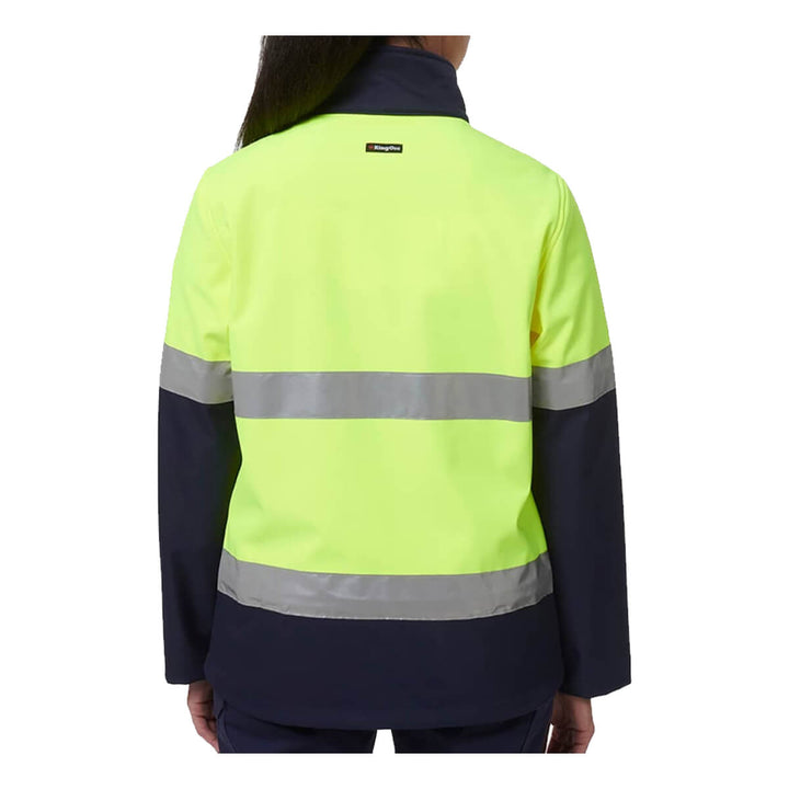 King Gee K45006 Women's Reflective Spliced Soft Shell Jacket Yellow/Navy Back