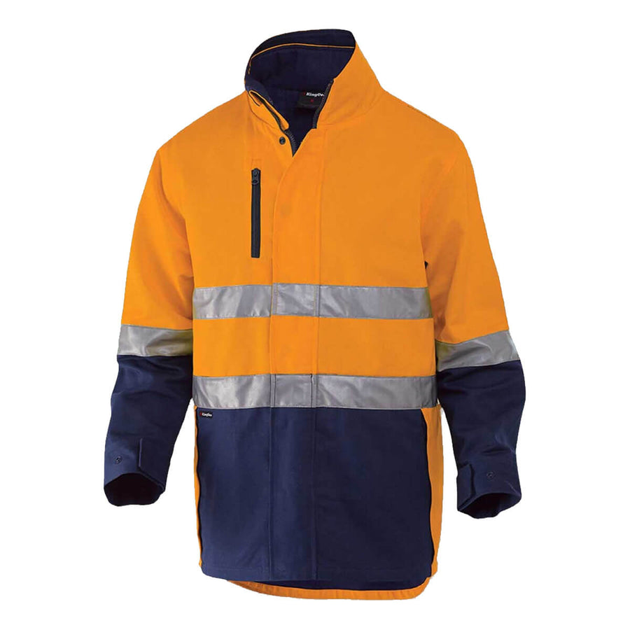 King Gee K55400 Originals 3 in 1 Hi-Vis Cotton Drill Reflective Work Jacket Orange Navy