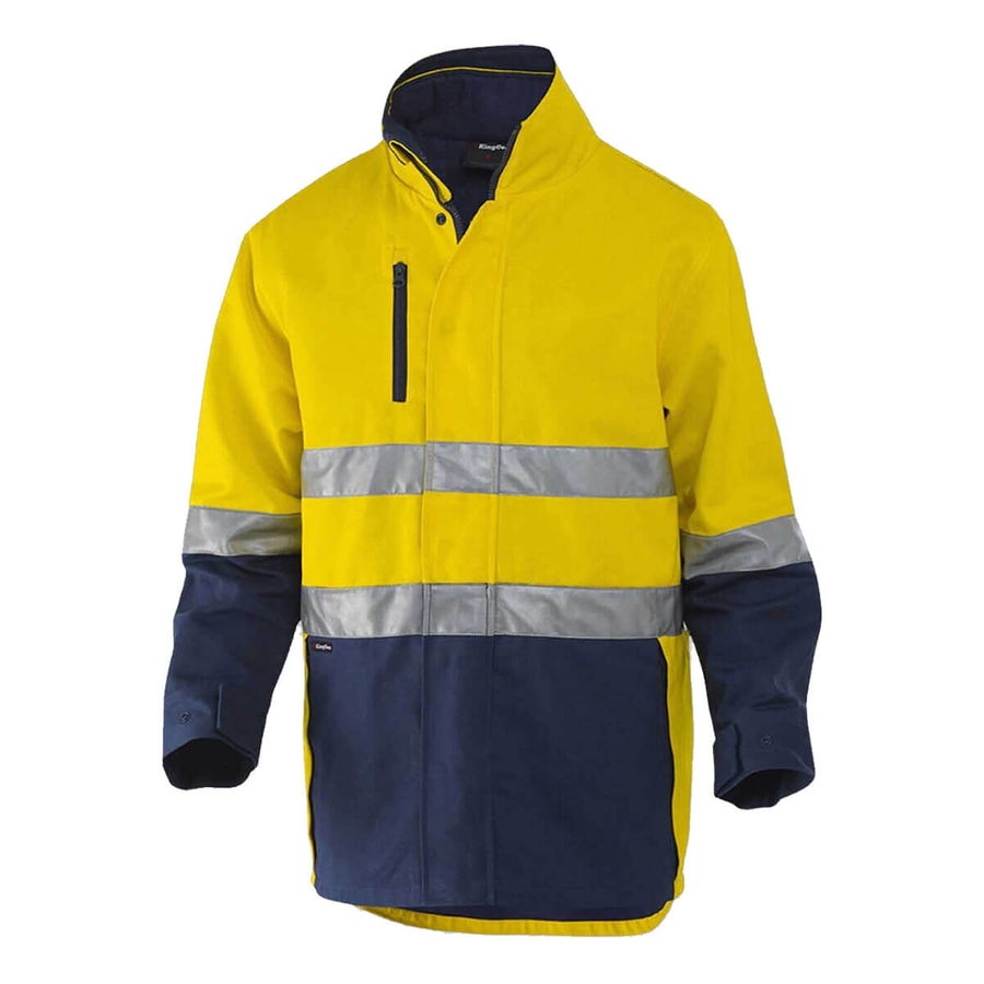 King Gee K55400 Originals 3 in 1 Hi-Vis Cotton Drill Reflective Work Jacket Yellow Navy