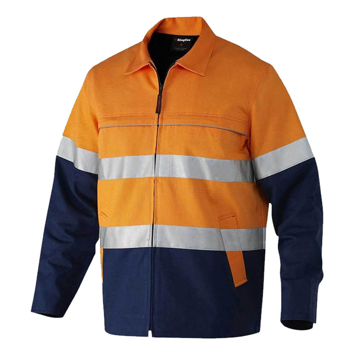 King Gee K55905 Originals Hi-Vis Reflective Cotton Drill Work Jacket Orange Navy