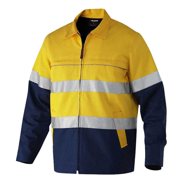 King Gee K55905 Originals Hi-Vis Reflective Cotton Drill Work Jacket Yellow Navy