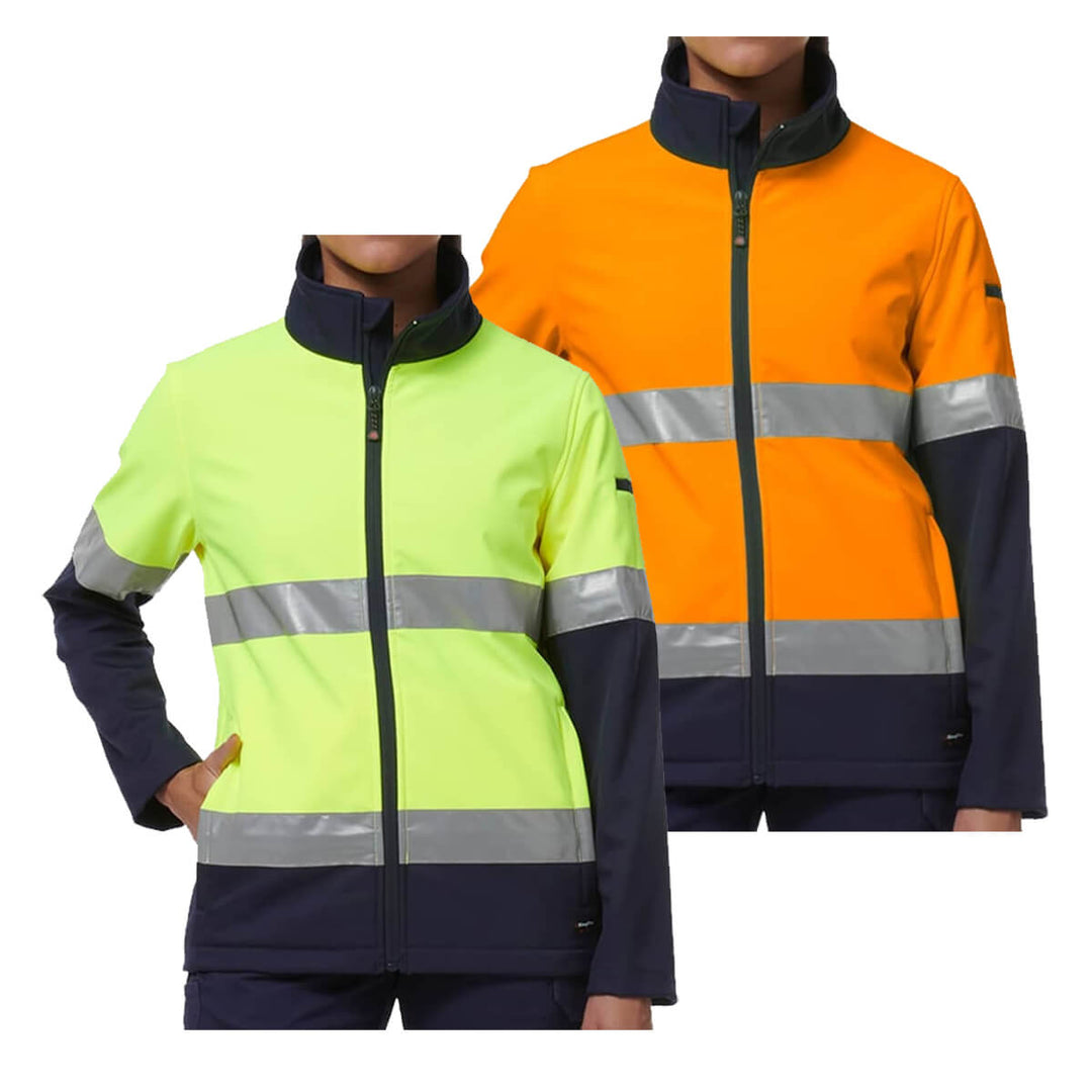 King Gee K45006 Women's Reflective Spliced Soft Shell Jacket Orange/Navy view 5