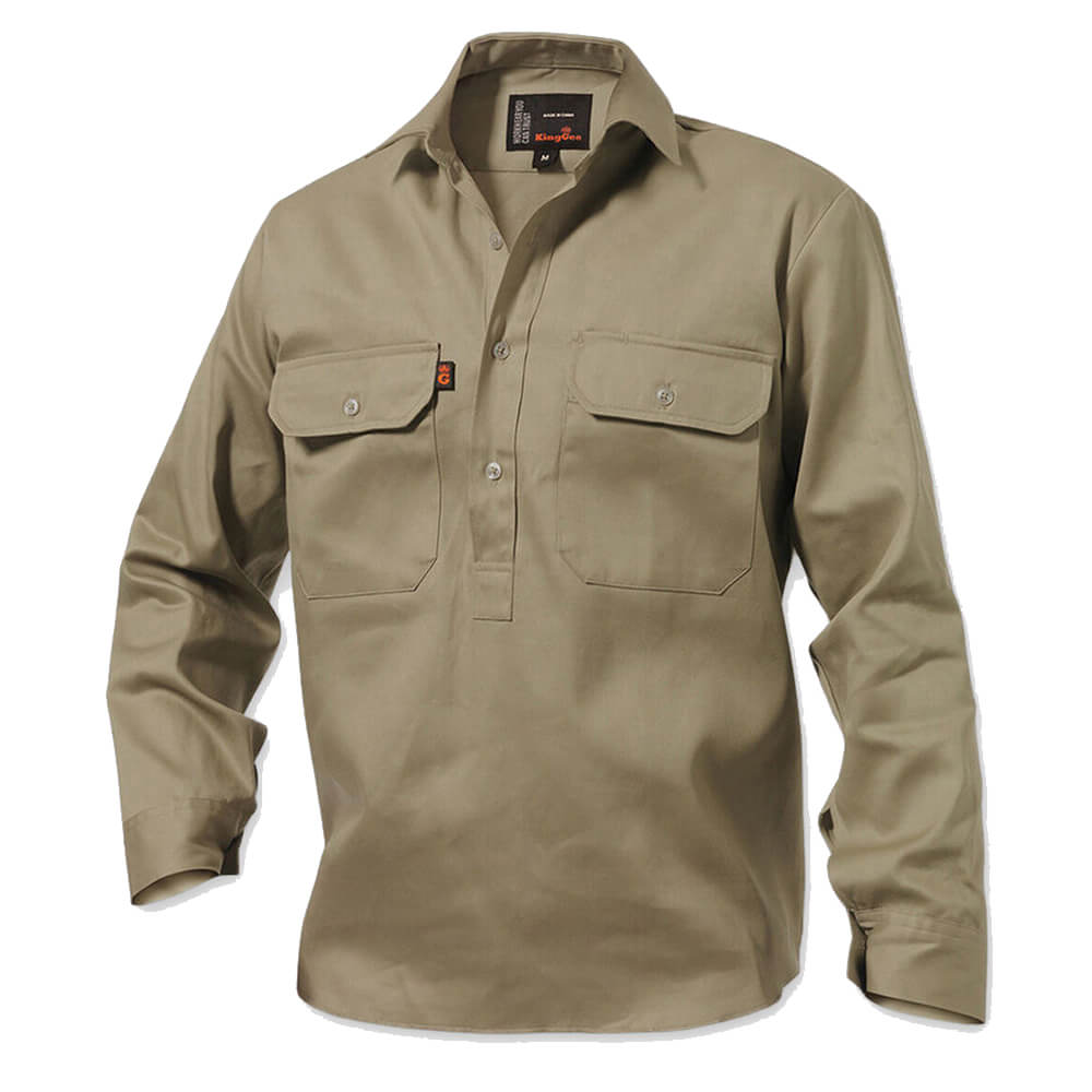 King Gee K04020 Long Sleeve Closed Front Drill Shirt Khaki
