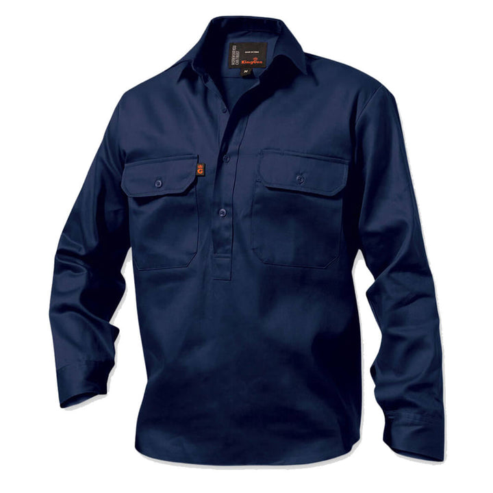King Gee K04020 Long Sleeve Closed Front Drill Shirt Navy