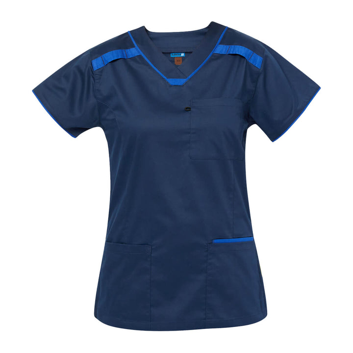 Medi8 M88026 Women’s Stretch Scrub Top Navy Blue Front View