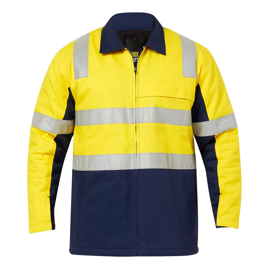 WorkCraft WJ8019 Taped Hi Vis Cotton Drill Jacket Yellow/Navy Front
