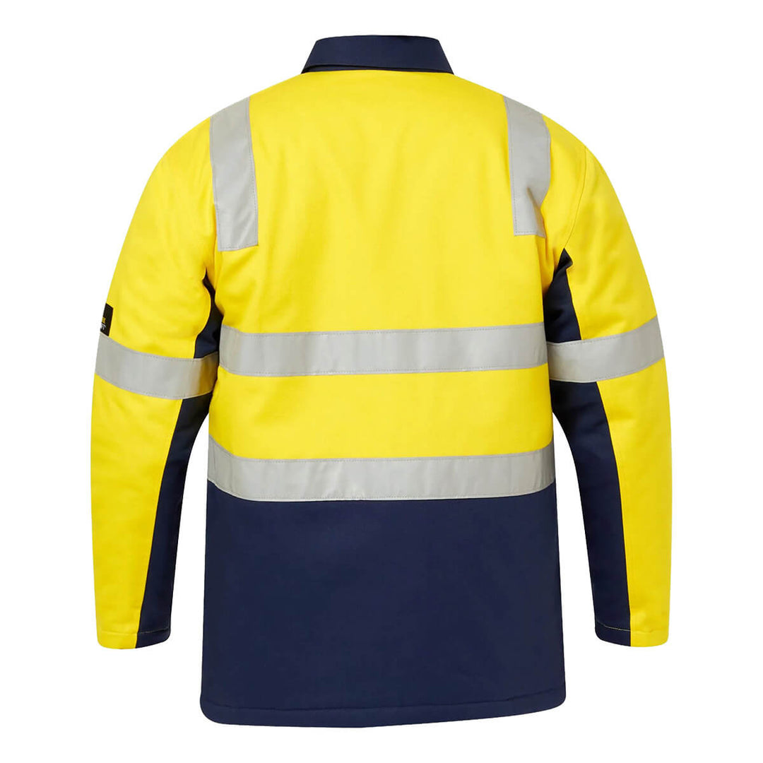 WorkCraft WJ8019 Taped Hi Vis Cotton Drill Jacket Yellow/Navy Back