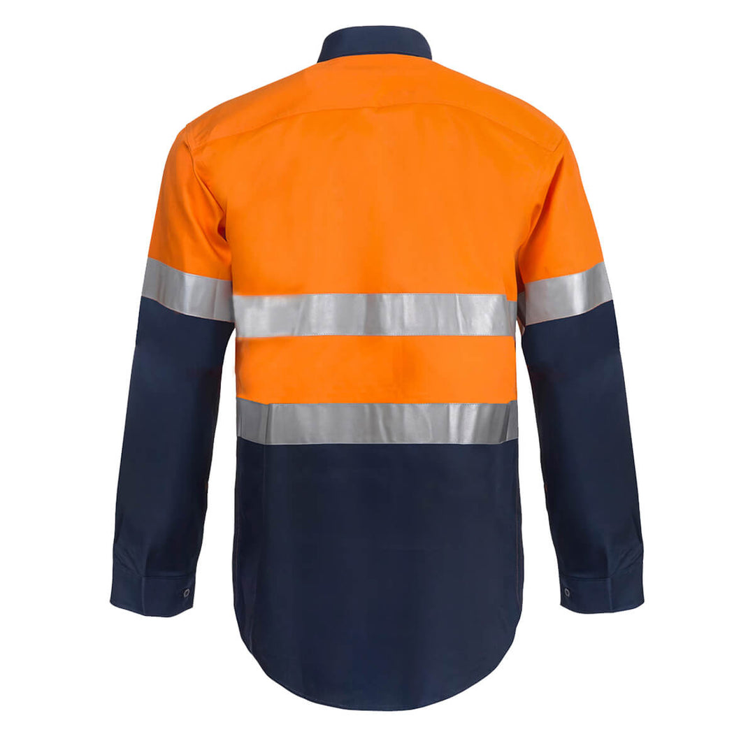 WorkCraft WS4000 Hi Vis Two Tone Long Sleeve Cotton Drill Shirt with CSR Reflective Tape Orange/Navy View 2