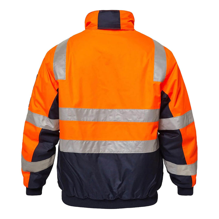 WorkCraft WW9011 Hi Vis Taped Bomber Jacket Orange/Navy Back