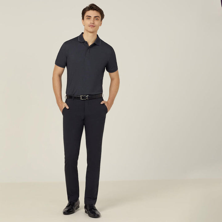 NNT CATJA4 Textured Short Sleeve Polo Charcoal