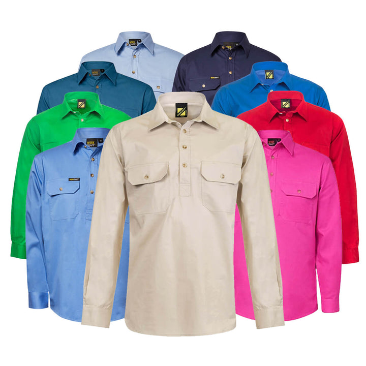 WorkCraft WS3029 Half Placket Shirt Long Sleeve