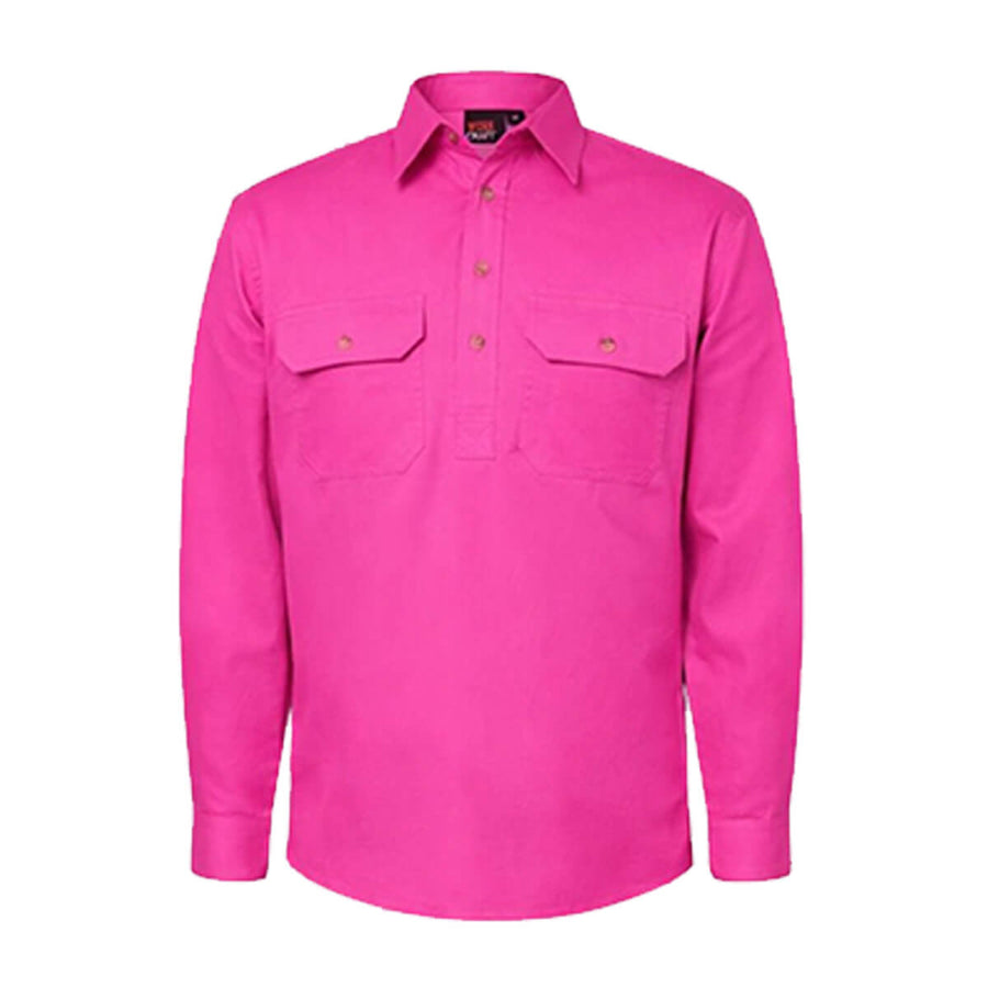 WorkCraft WS3029 Half Placket Shirt Long Sleeve Pink Front