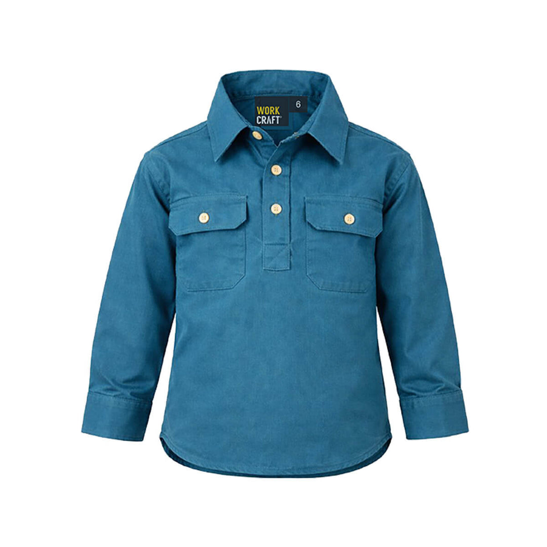 WorkCraft WSK131 Kids Lightweight Half Placket Cotton Drill Shirt Long Sleeve Diesel