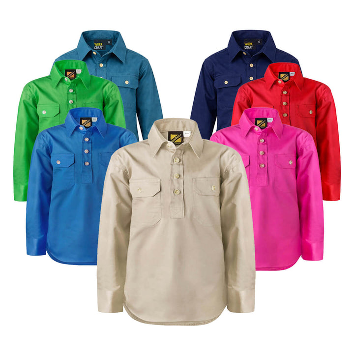 WorkCraft WSK131 Kids Half Placket Shirt Long Sleeve