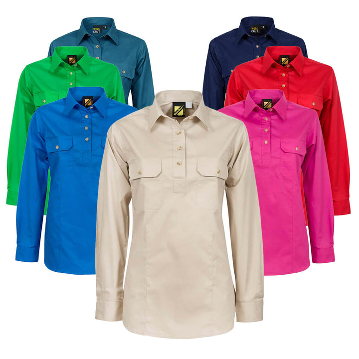 WorkCraft WSL505 Ladies Lightweight Half Placket Cotton Drill Shirt Long Sleeve