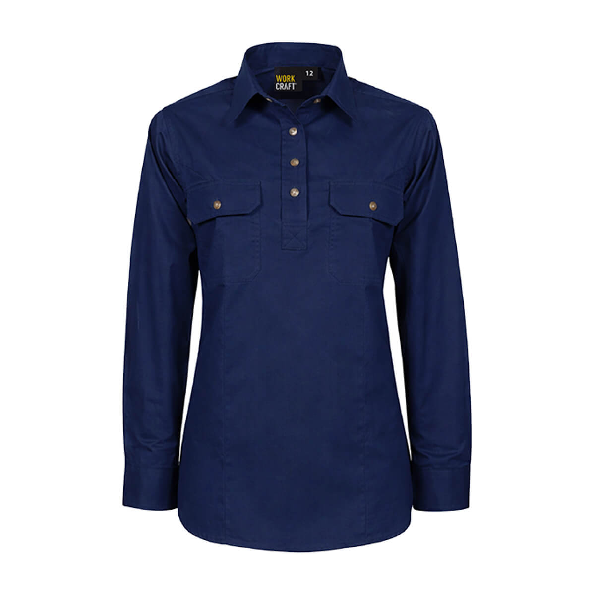WorkCraft WSL505 Womens Half Placket Shirt Long Sleeve Cobalt