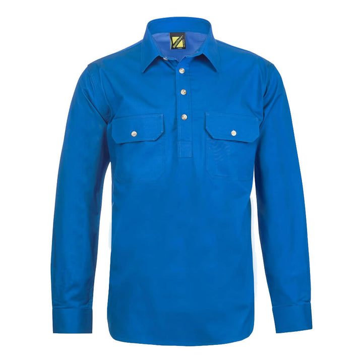 WorkCraft WS3029 Half Placket Shirt Long Sleeve Cobalt Front