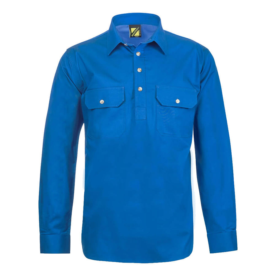 WorkCraft WS3029 Half Placket Shirt Long Sleeve Cobalt Front