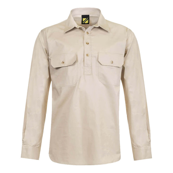 WorkCraft WS3029 Half Placket Shirt Long Sleeve Cream Front
