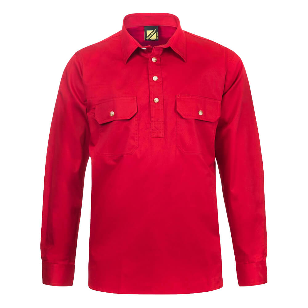 WorkCraft WS3029 Half Placket Shirt Long Sleeve Crimson Front