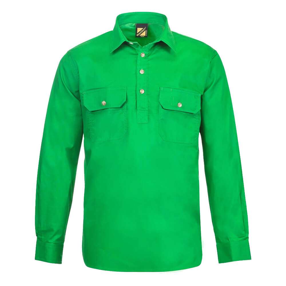 WorkCraft WS3029 Half Placket Shirt Long Sleeve Electric Green Front