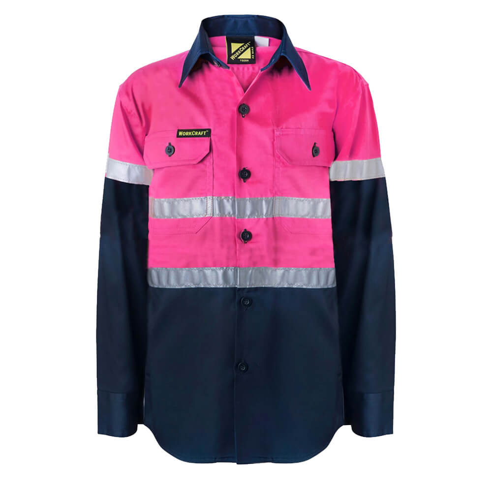 WorkCraft WSK129 Kids Hi-Vis Taped Cotton Drill Shirt