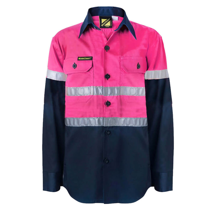 WorkCraft WSK129 Kids Hi-Vis Taped Cotton Drill Shirt