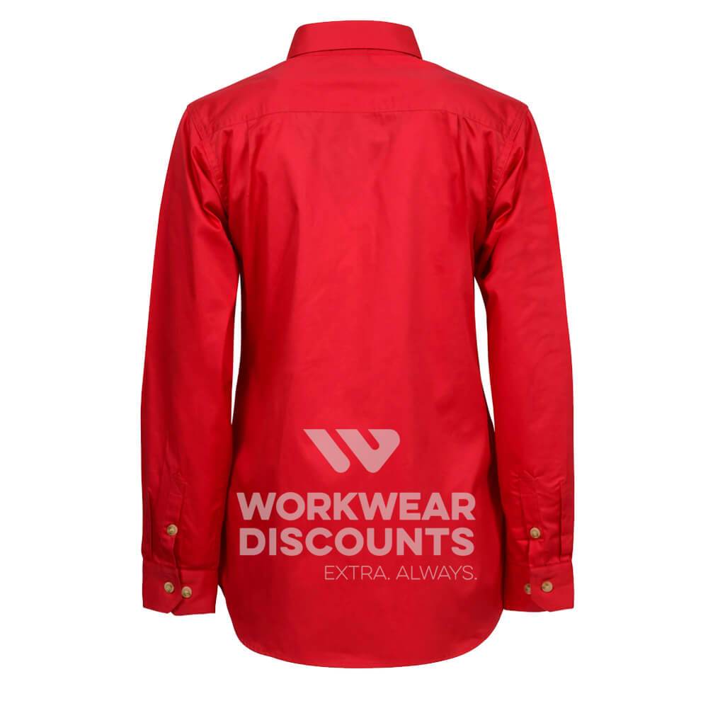 WorkCraft WSL505 Ladies Lightweight Half Placket Cotton Drill Shirt Long Sleeve Crimson Back