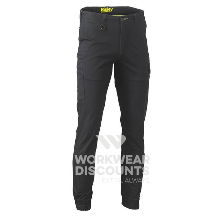 Bisley BPC6028 Stretch Cotton Drill Cargo Cuffed Pants Black Front