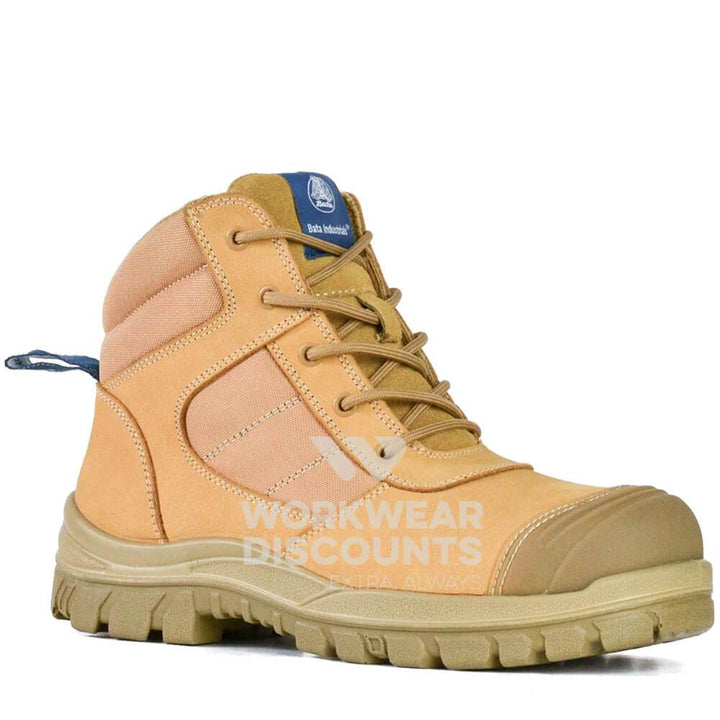 Bata Zippy Lace Up Zip Side Steel Cap Ankle Boots Wheat