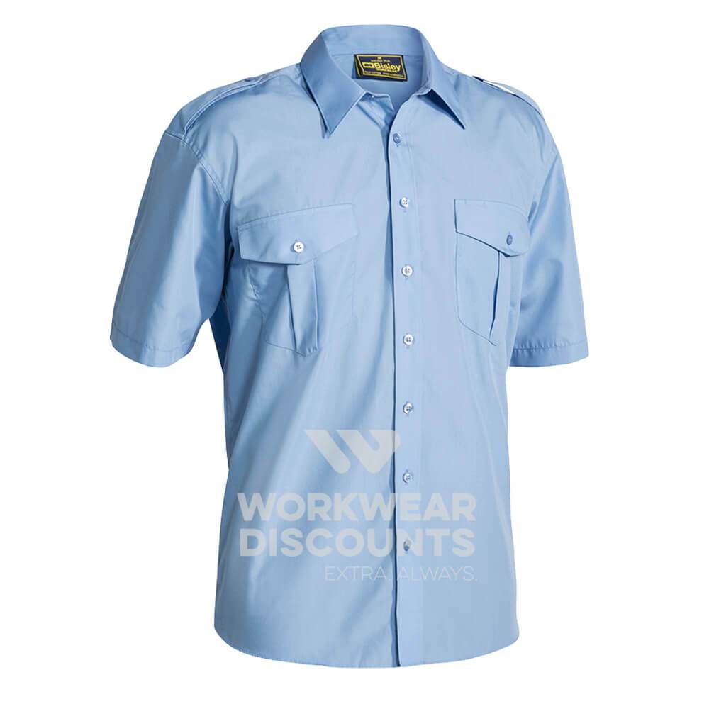 Bisley B71526 Epaulette Shirt Short Sleeve Sky