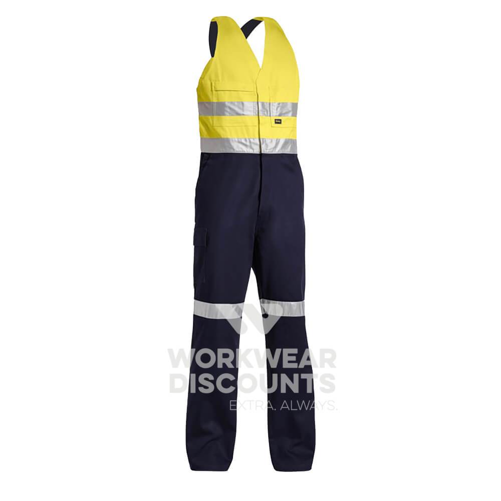 Bisley BAB0359T Hi-Vis Taped Action Back Overall Yellow Navy Front