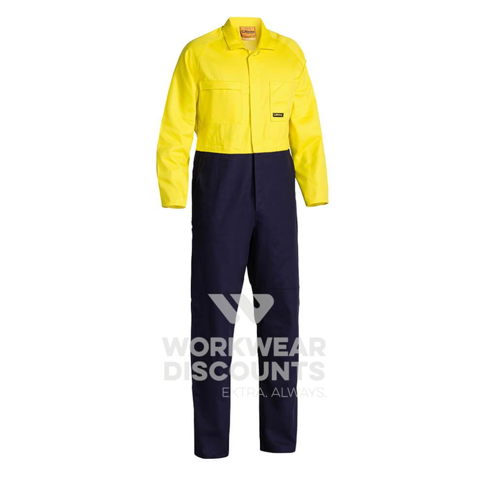 Bisley BC6357 Hi-Vis Cotton Drill Coverall Yellow Navy