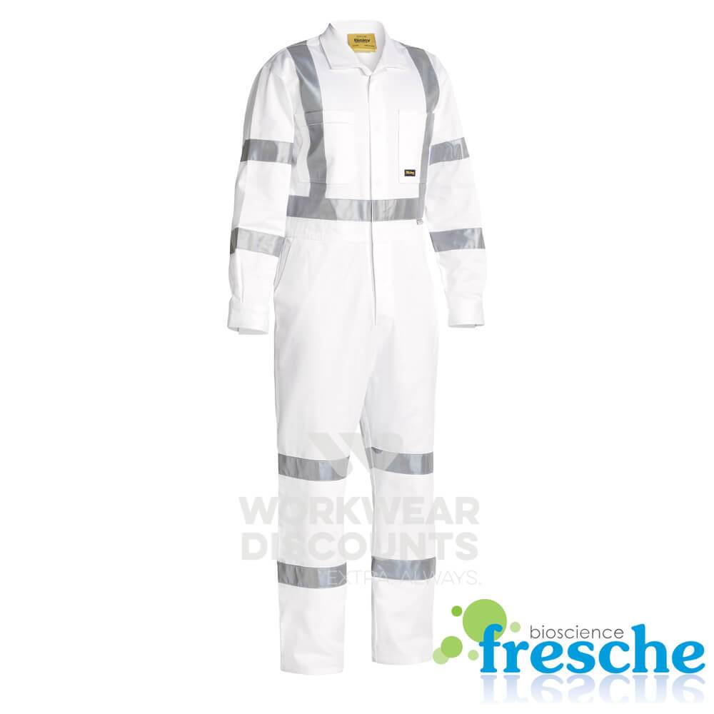 Bisley BC6806T Taped Bio-Motion Cotton Drill Coverall White White Front