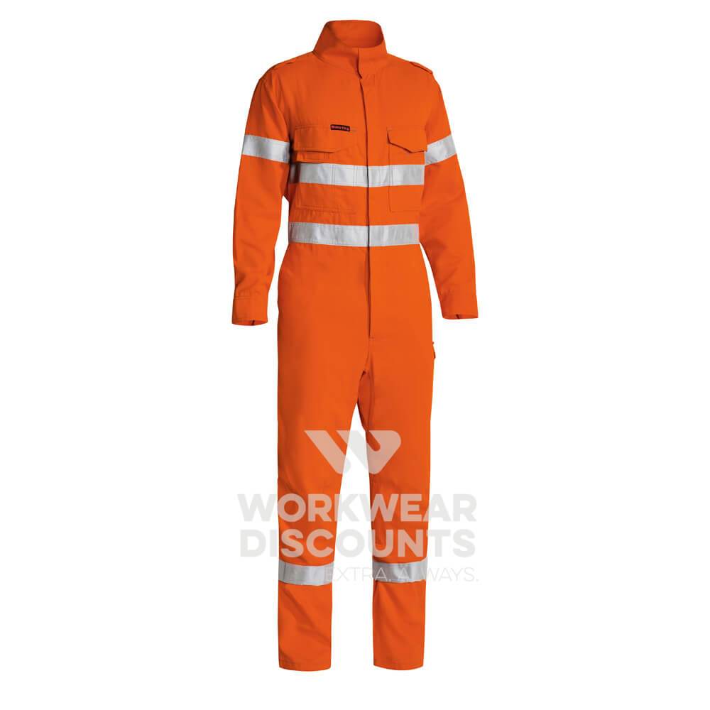 Bisley BC8185T TenCate Tecasafe Plus Hi-Vis Taped Lightweight Engineered Non-Vented FR Coverall Orange
