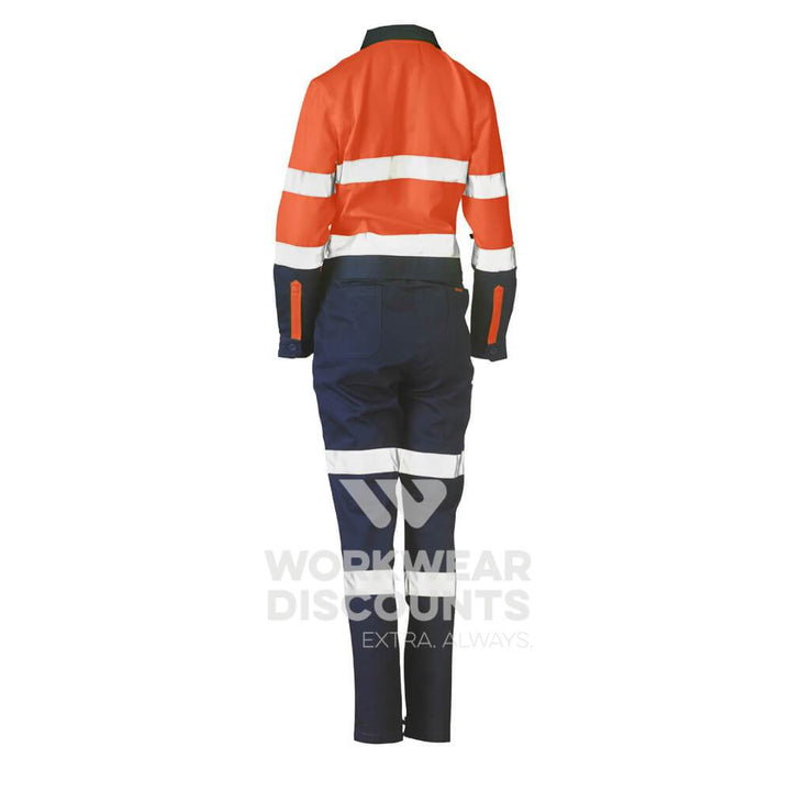 Bisley BCL6066T Womens Hi-Vis Taped Cotton Drill Coverall Orange Navy Back