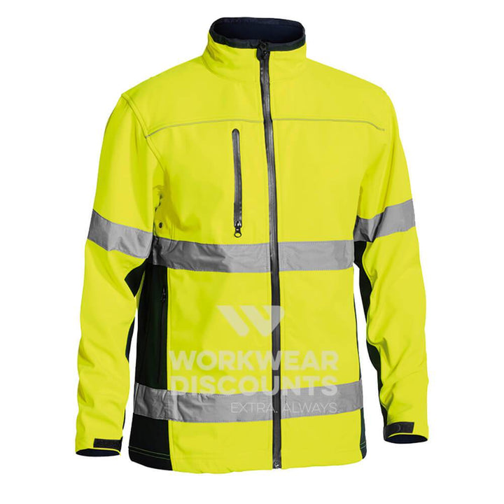 Bisley BJ6059T Hi-Vis Taped Soft Shell Jacket Yellow Navy Front
