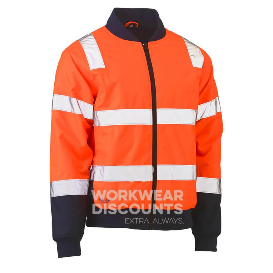 Bisley BJ6730T Hi-Vis Taped Bomber Jacket Orange Navy Front