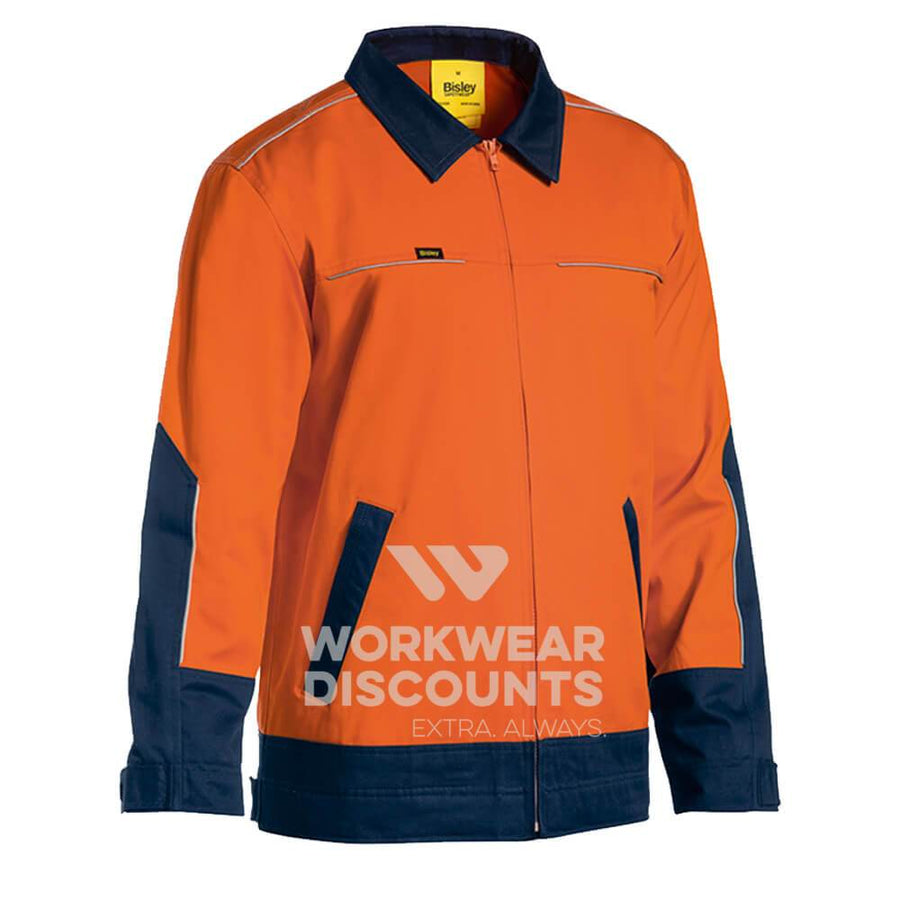 Bisley BJ6917 Hi-Vis Cotton Drill Jacket with Liquid Repellent Finish Orange Navy Front