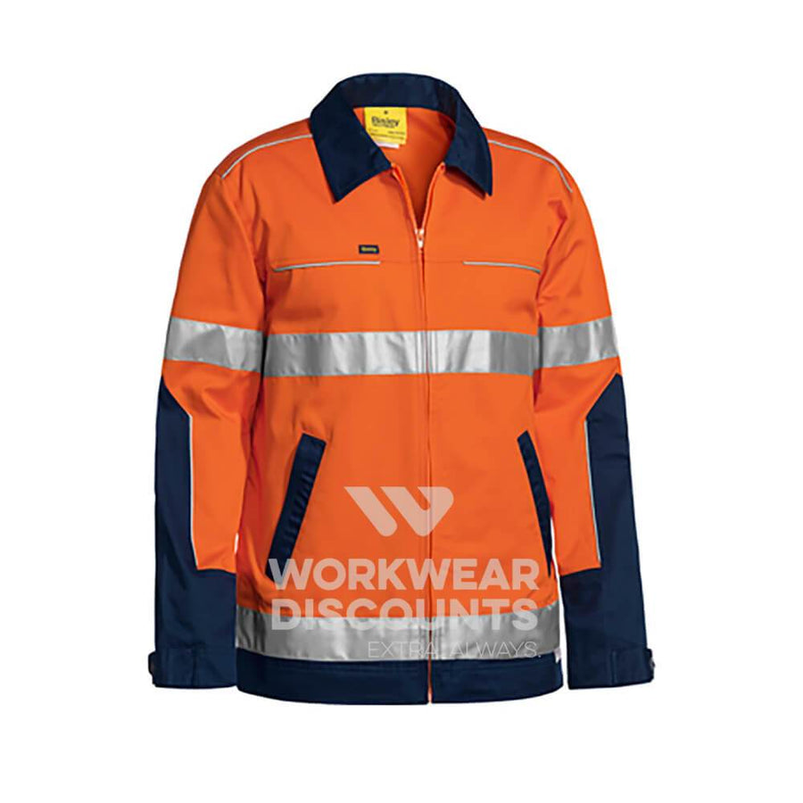 Bisley BJ6917T Hi-Vis Taped Cotton Drill Jacket with Liquid Repellent Finish Orange Navy Front