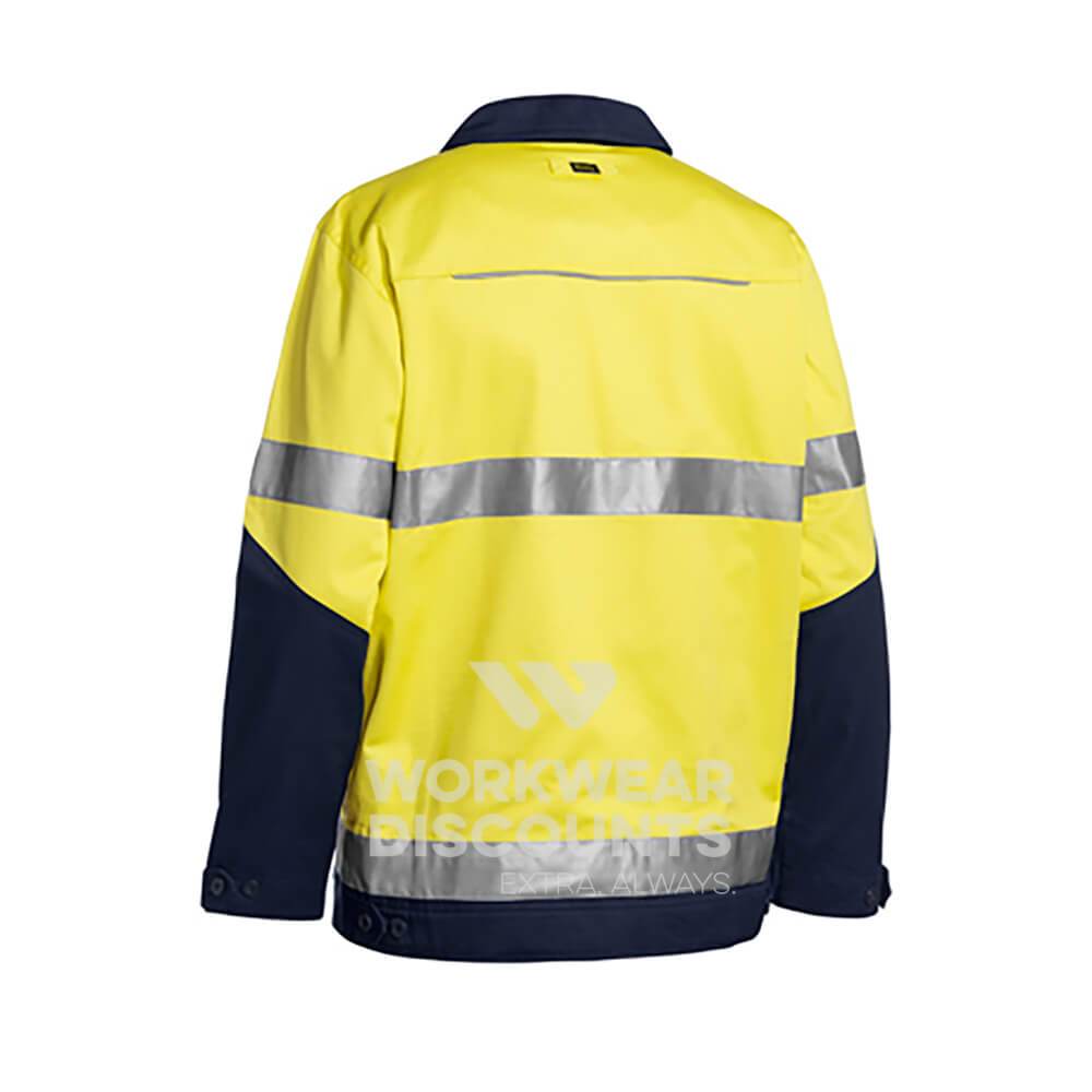 Bisley BJ6917T Hi-Vis Taped Cotton Drill Jacket with Liquid Repellent Finish Yellow Navy Back