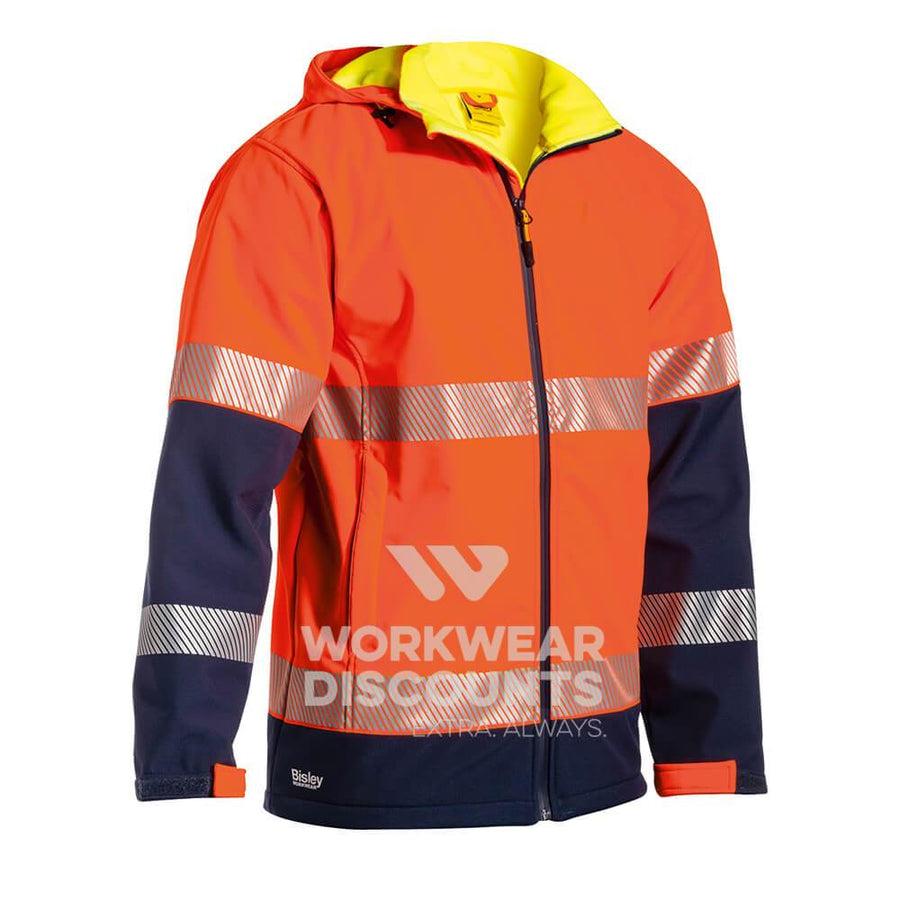 Bisley BJ6934T Taped Two Tone Hi Vis Ripstop Soft Shell Jacket Orange Navy Front