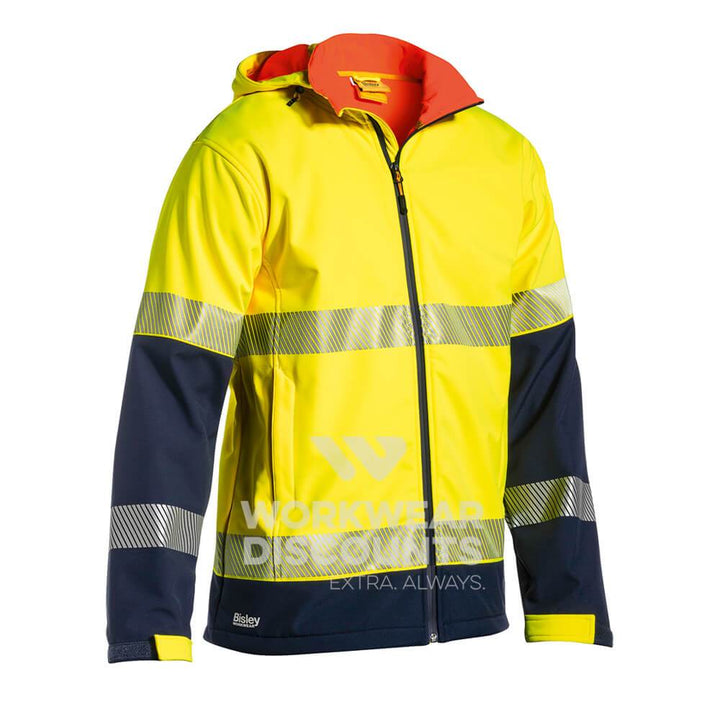 Bisley BJ6934T Taped Two Tone Hi Vis Ripstop Soft Shell Jacket Yellow Navy Front