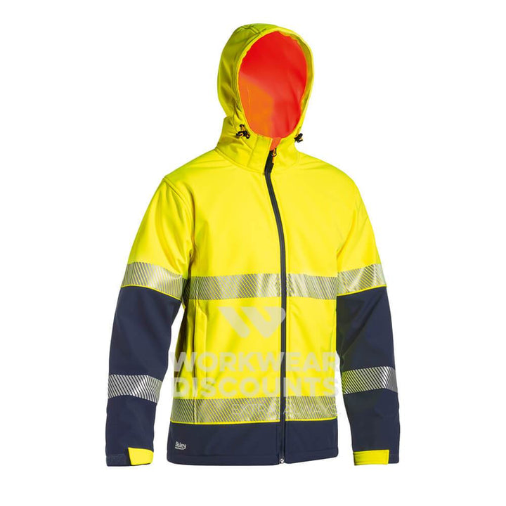 Bisley BJ6934T Taped Two Tone Hi Vis Ripstop Soft Shell Jacket Yellow Navy Back